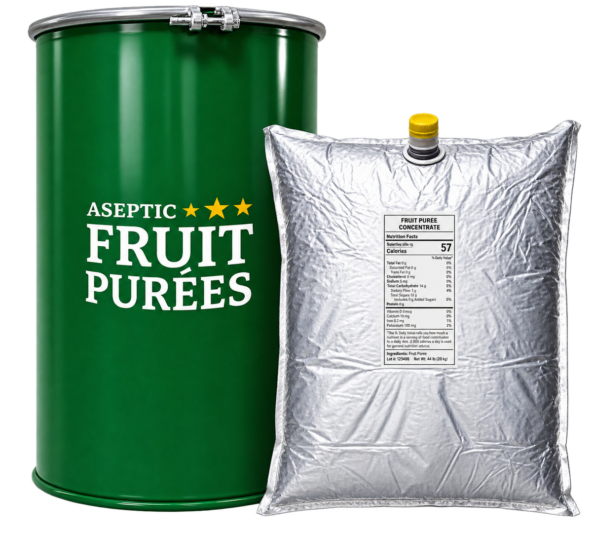 Single-strength aseptic fruit puree packaging