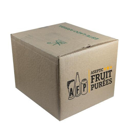 Cardboard box with 'AEP' logo and 'Aseptic Fruit Purees' text on a white background
